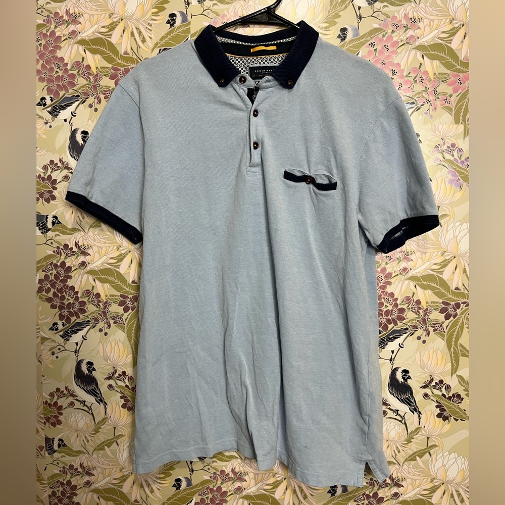 Denim & Flower Sky Blue Polo with Dark Blue Details